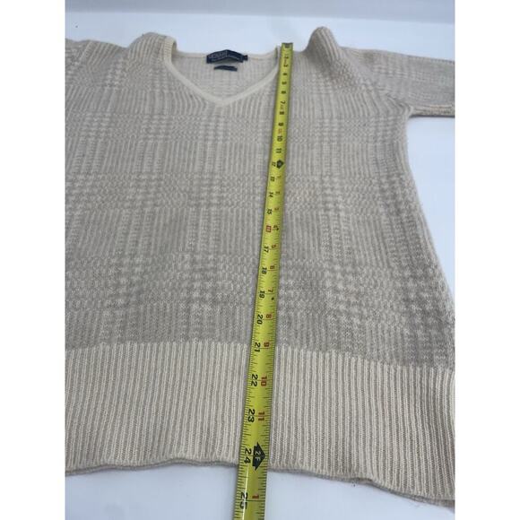 Men’s Vintage Polo Ralph Lauren Cashmere Sweater S Ivory Plaid 90s - Picture 10 of 10